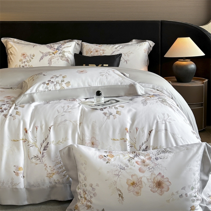 91家纺网 家纺一手货源 找家纺 蓝米卡夫 2026夏季新款50S天丝数码印花夏被夏凉被空调被四件套 烟花间-粉