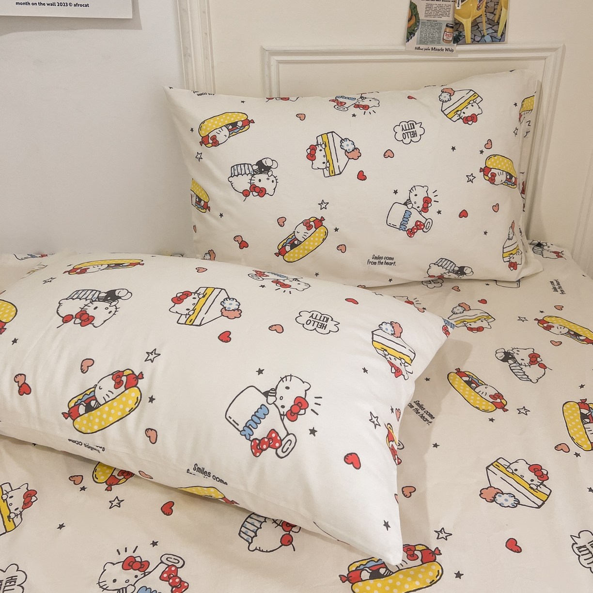 91家纺网 家纺一手货源 找家纺 耀悦家纺 2026新款纯棉四件套正版授权三丽鸥卡通床单床笠被套枕套 Hello Kitty牛奶