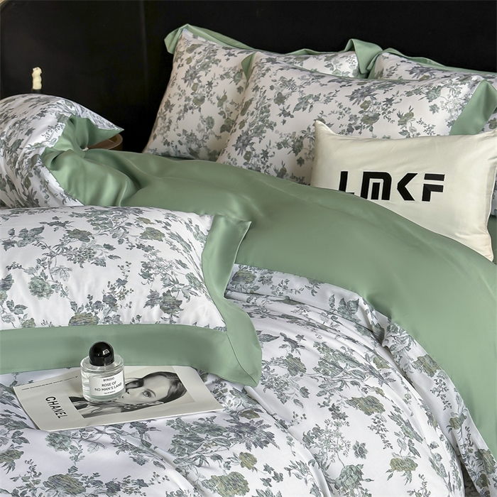 91家纺网 家纺一手货源 找家纺 蓝米卡夫 2026夏季新款50S天丝数码印花夏被夏凉被空调被四件套 玉鉴清秋