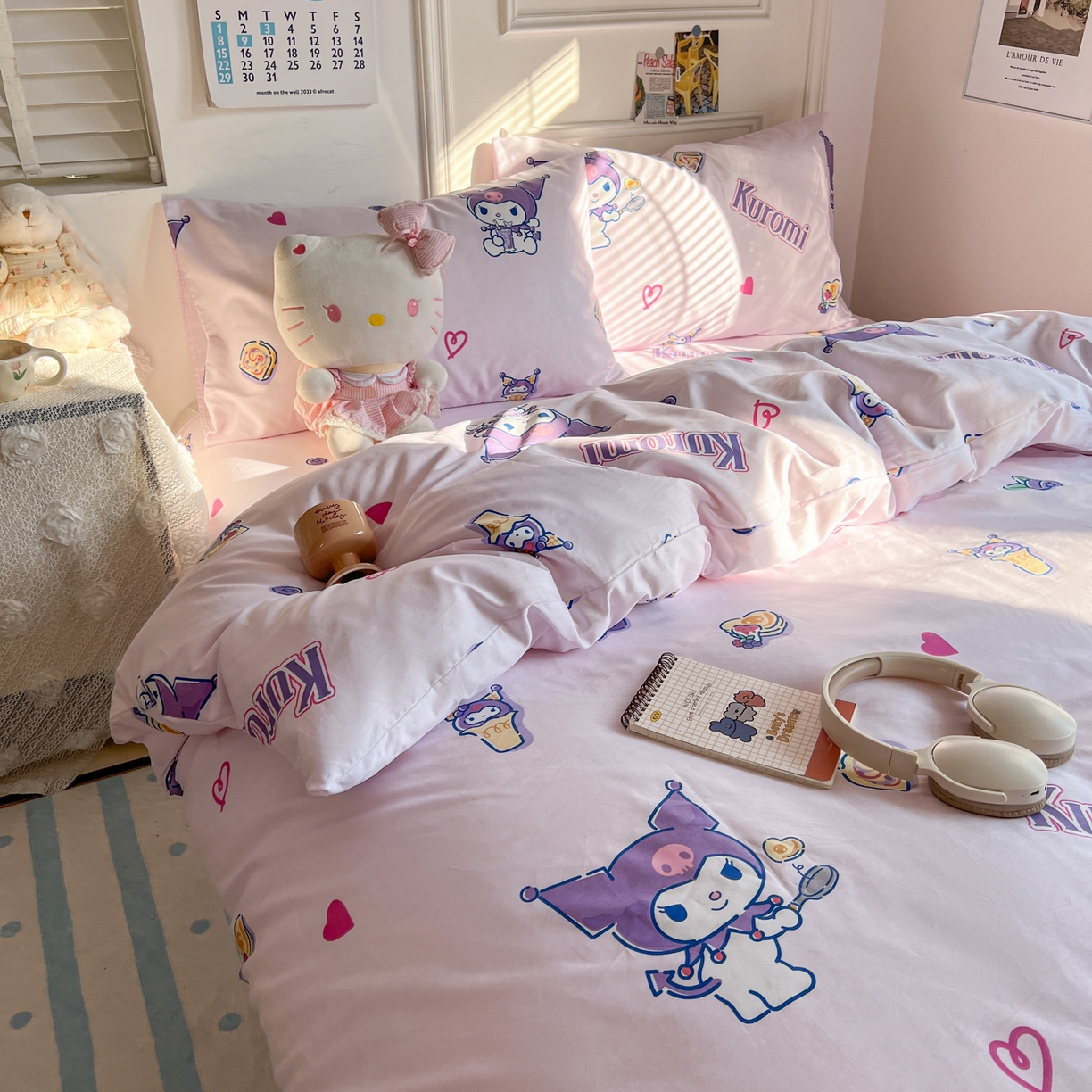 91家纺网 家纺一手货源 找家纺 耀悦家纺 2026新款纯棉四件套正版授权三丽鸥卡通床单床笠被套枕套 布丁库洛米