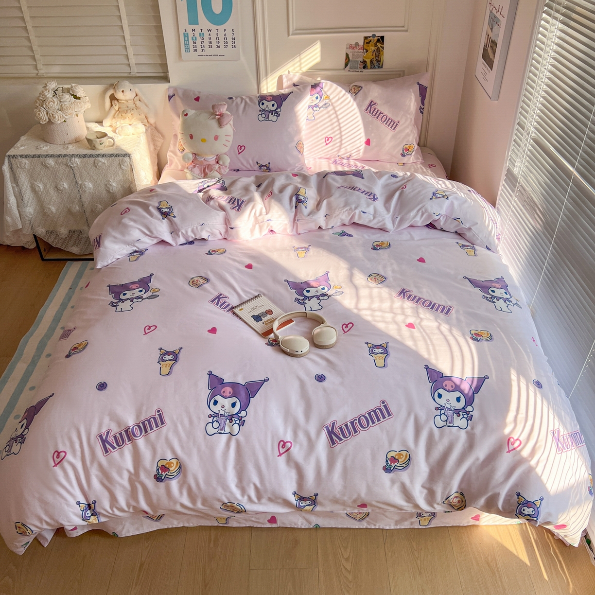 91家纺网 家纺一手货源 找家纺 耀悦家纺 2026新款纯棉四件套正版授权三丽鸥卡通床单床笠被套枕套 布丁库洛米