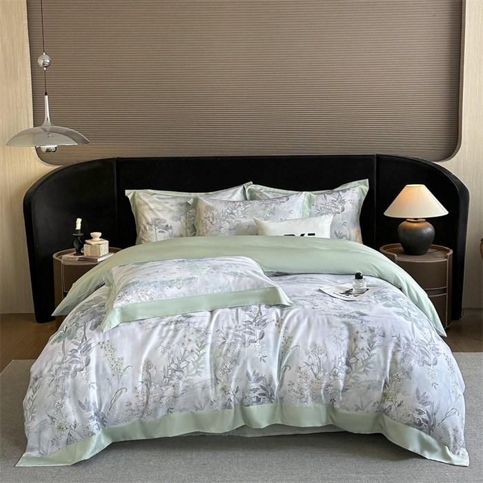 91家纺网 家纺一手货源 找家纺 蓝米卡夫 2026夏季新款50S天丝数码印花夏被夏凉被空调被四件套 远山黛-兰