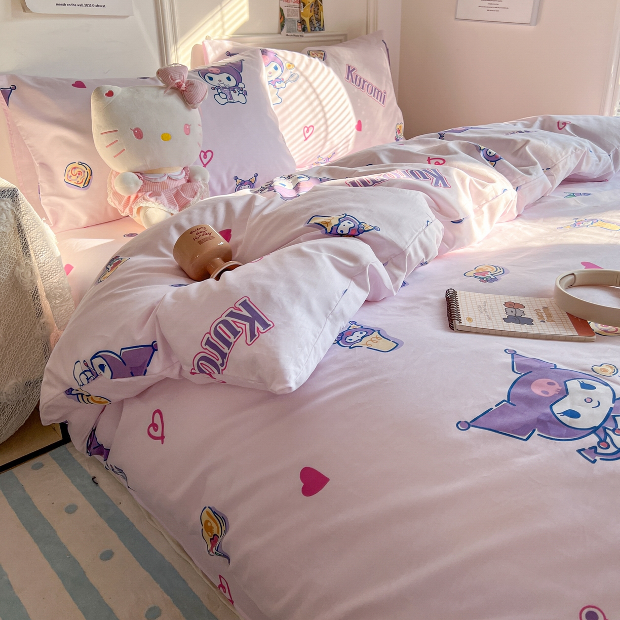 91家纺网 家纺一手货源 找家纺 耀悦家纺 2026新款纯棉四件套正版授权三丽鸥卡通床单床笠被套枕套 布丁库洛米