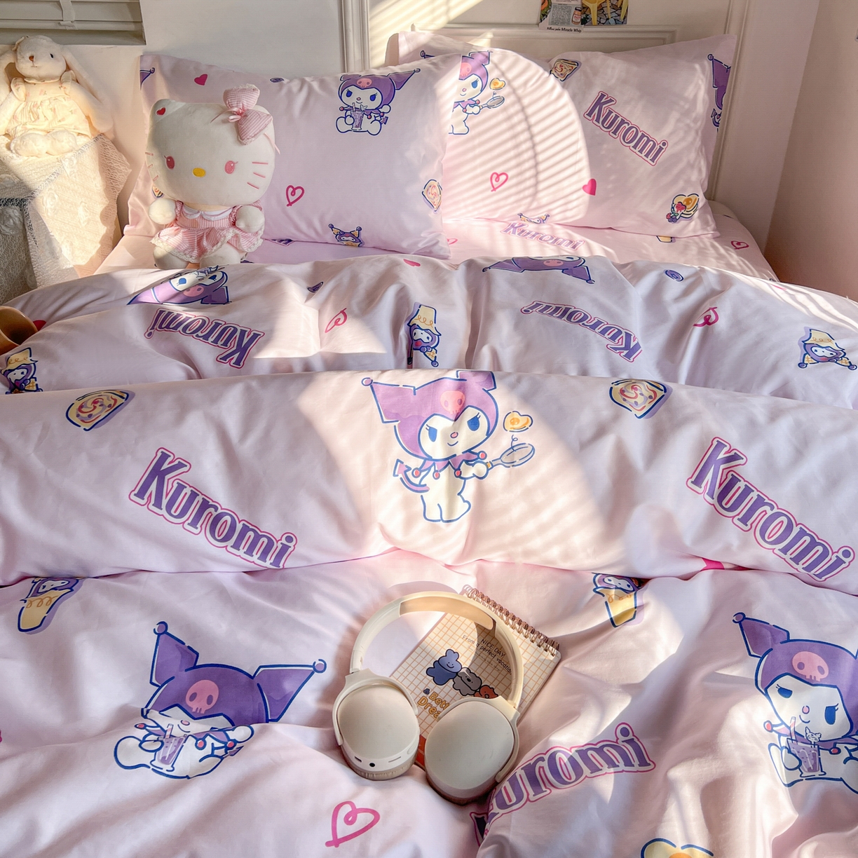 91家纺网 家纺一手货源 找家纺 耀悦家纺 2026新款纯棉四件套正版授权三丽鸥卡通床单床笠被套枕套 布丁库洛米