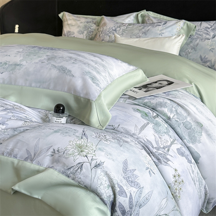 91家纺网 家纺一手货源 找家纺 蓝米卡夫 2026夏季新款50S天丝数码印花夏被夏凉被空调被四件套 远山黛-兰