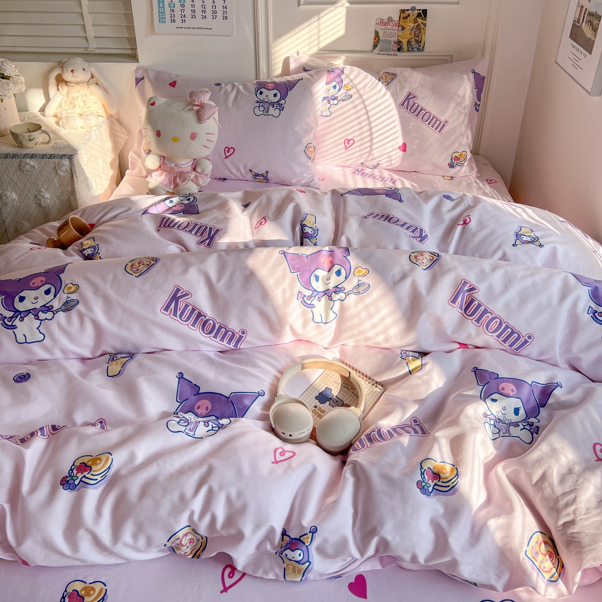 91家纺网 家纺一手货源 找家纺 耀悦家纺 2026新款纯棉四件套正版授权三丽鸥卡通床单床笠被套枕套 布丁库洛米