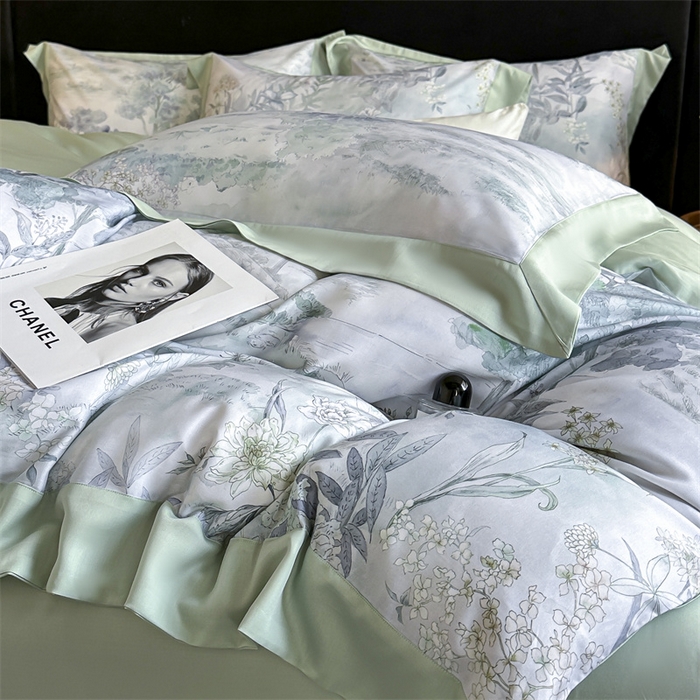 91家纺网 家纺一手货源 找家纺 蓝米卡夫 2026夏季新款50S天丝数码印花夏被夏凉被空调被四件套 远山黛-兰