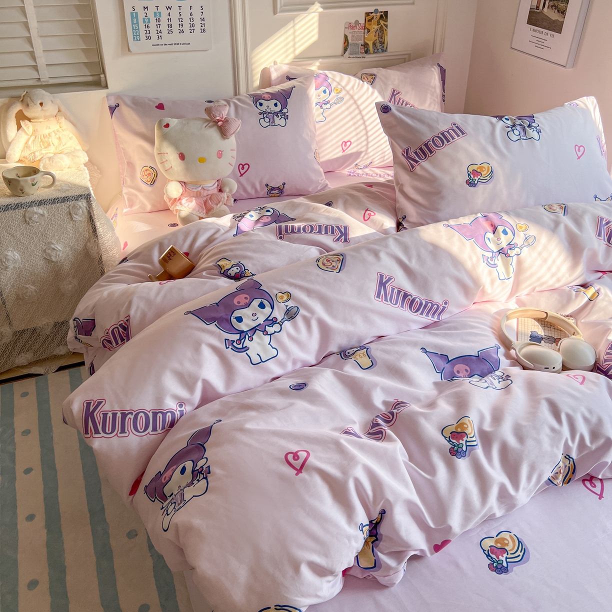 91家纺网 家纺一手货源 找家纺 耀悦家纺 2026新款纯棉四件套正版授权三丽鸥卡通床单床笠被套枕套 布丁库洛米