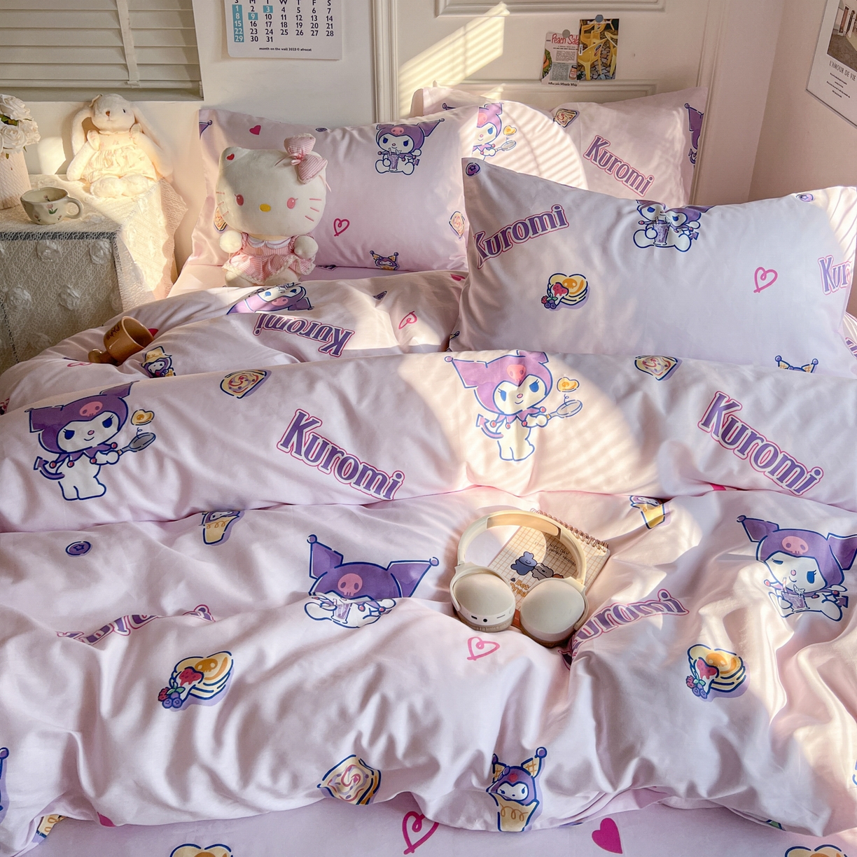 91家纺网 家纺一手货源 找家纺 耀悦家纺 2026新款纯棉四件套正版授权三丽鸥卡通床单床笠被套枕套 布丁库洛米