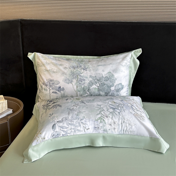 91家纺网 家纺一手货源 找家纺 蓝米卡夫 2026夏季新款50S天丝数码印花夏被夏凉被空调被四件套 远山黛-兰