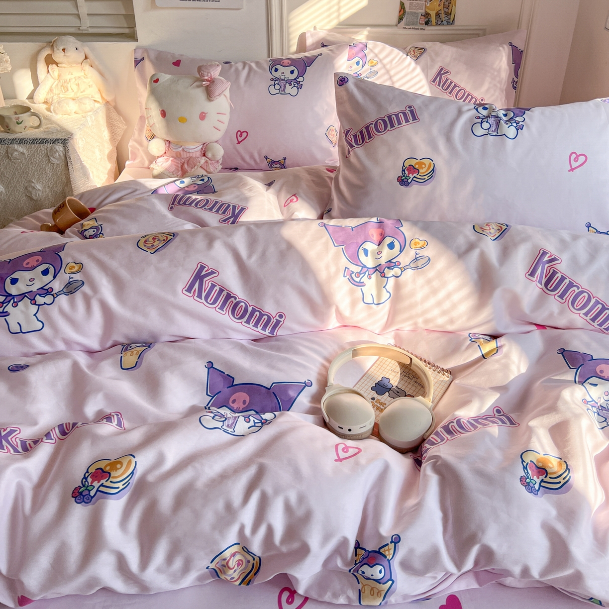 91家纺网 家纺一手货源 找家纺 耀悦家纺 2026新款纯棉四件套正版授权三丽鸥卡通床单床笠被套枕套 布丁库洛米