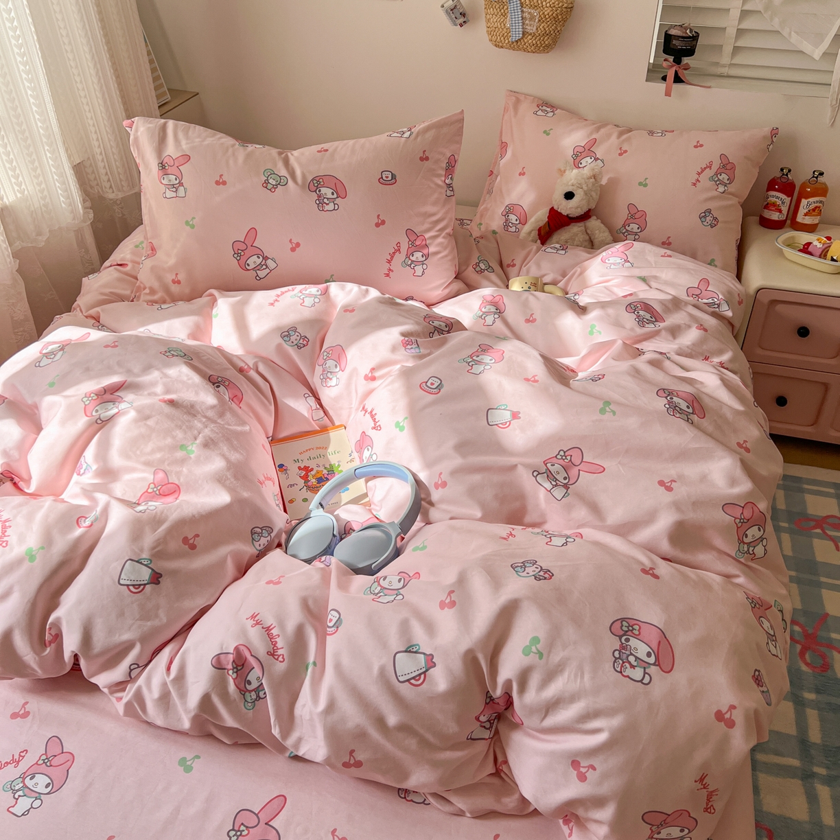 91家纺网 家纺一手货源 找家纺 耀悦家纺 2026新款纯棉四件套正版授权三丽鸥卡通床单床笠被套枕套 美乐蒂元气