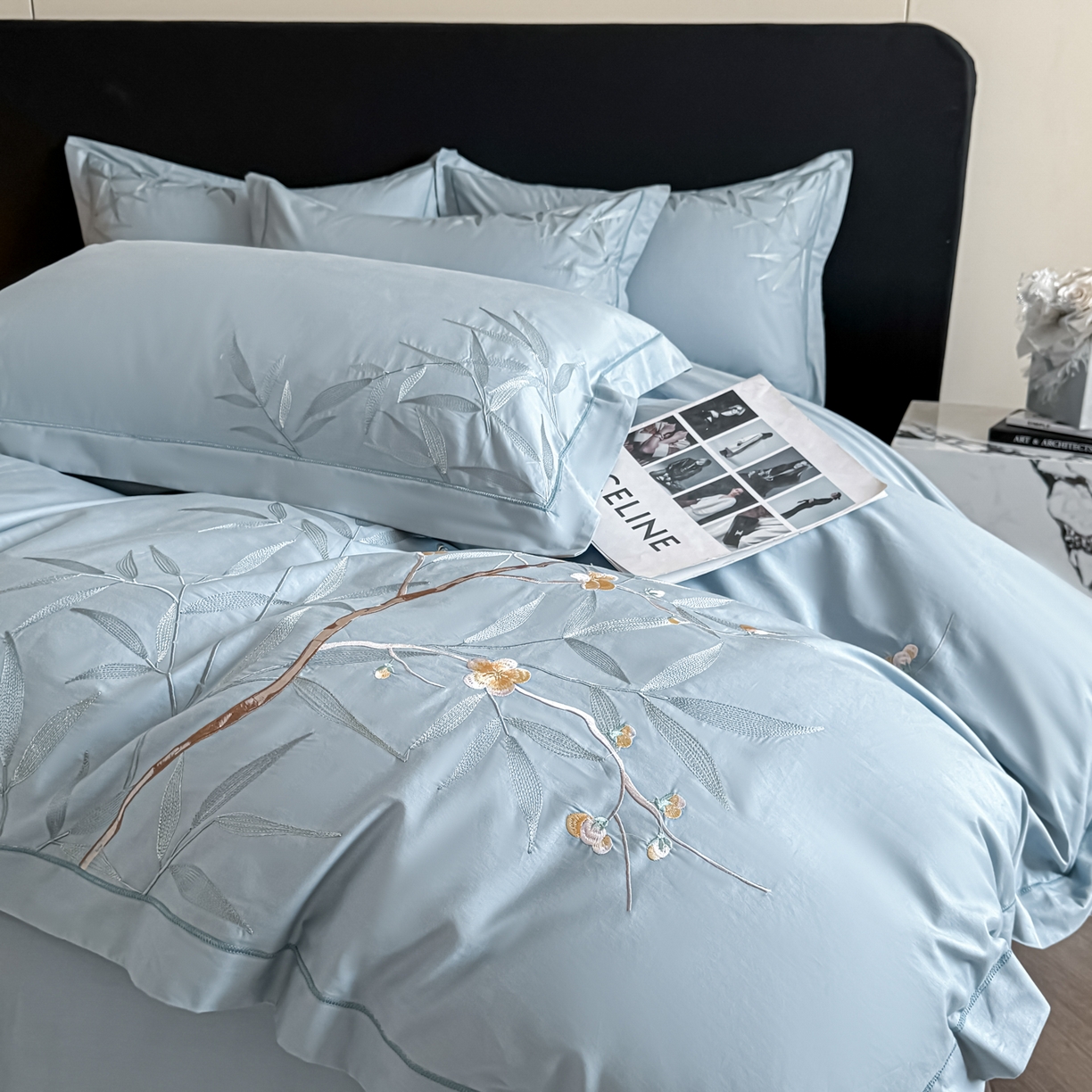 91家纺网 家纺一手货源 找家纺 （总）湘雪家居 2026新款纯棉全棉长绒棉刺绣绣花高端礼盒四件套-竹韵系列