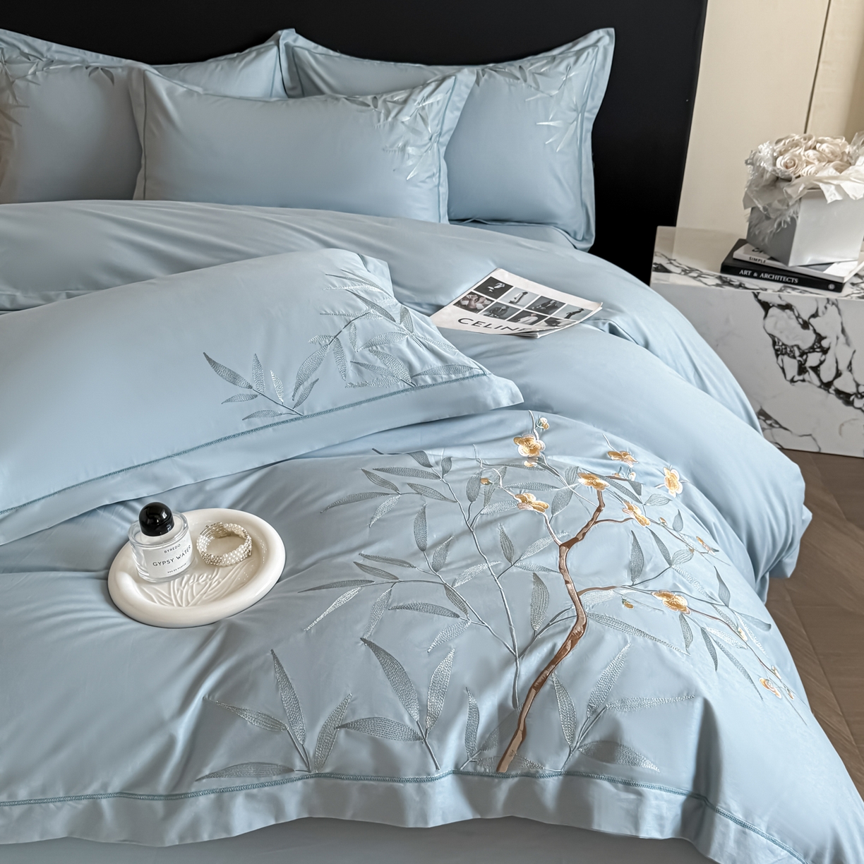 91家纺网 家纺一手货源 找家纺 （总）湘雪家居 2026新款纯棉全棉长绒棉刺绣绣花高端礼盒四件套-竹韵系列