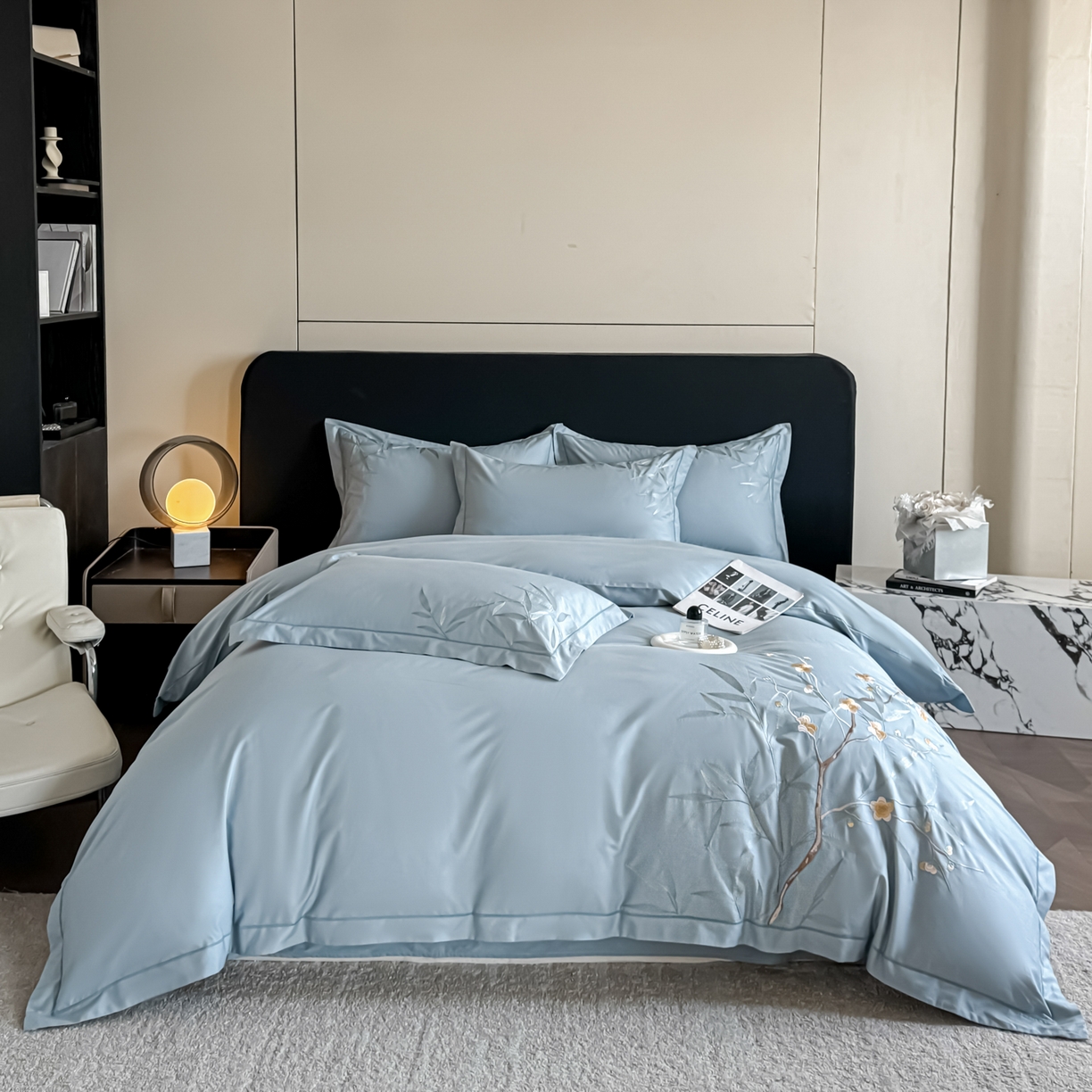 91家纺网 家纺一手货源 找家纺 （总）湘雪家居 2026新款纯棉全棉长绒棉刺绣绣花高端礼盒四件套-竹韵系列