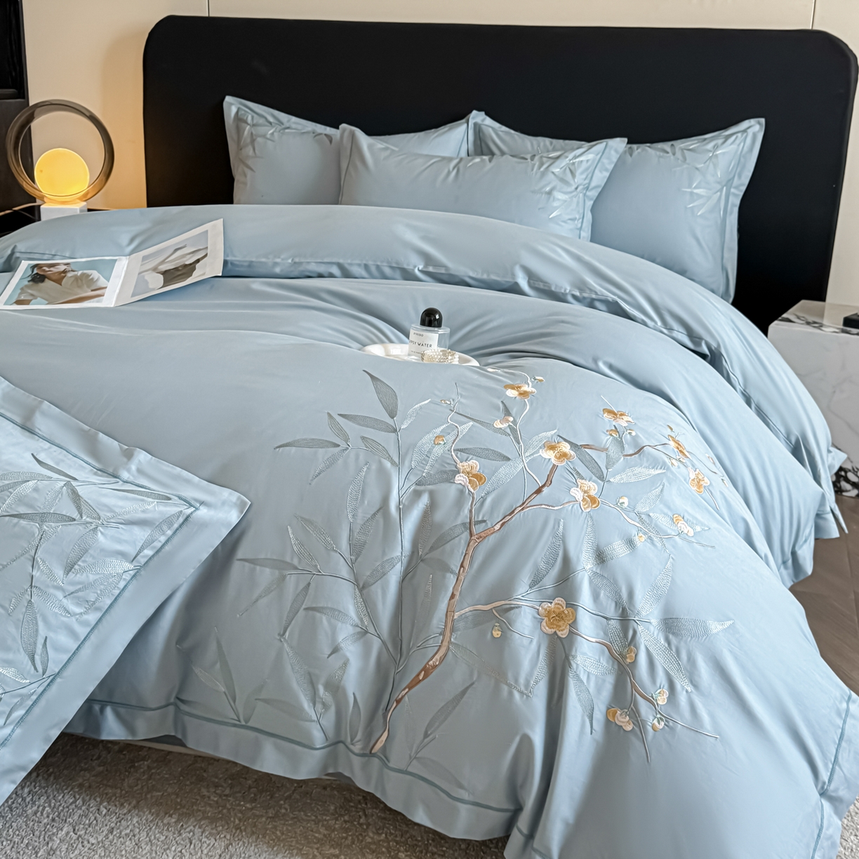 91家纺网 家纺一手货源 找家纺 （总）湘雪家居 2026新款纯棉全棉长绒棉刺绣绣花高端礼盒四件套-竹韵系列