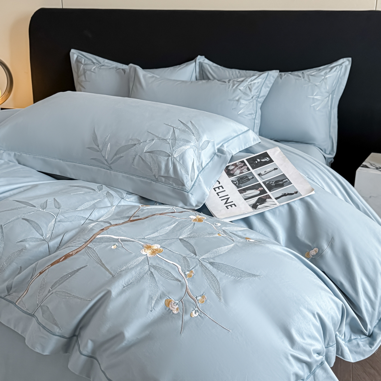 91家纺网 家纺一手货源 找家纺 （总）湘雪家居 2026新款纯棉全棉长绒棉刺绣绣花高端礼盒四件套-竹韵系列