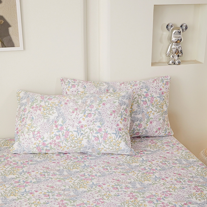 91家纺网 家纺一手货源 找家纺 一米阳光 2026年春夏新款小清新全AA版全棉纯棉四件套 爱怜说---白