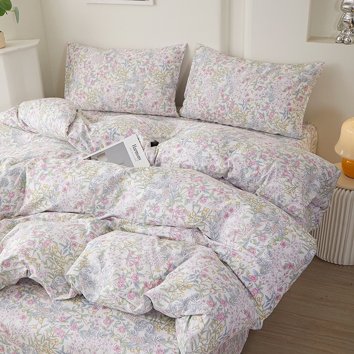 91家纺网 家纺一手货源 找家纺 一米阳光 2026年春夏新款小清新全AA版全棉纯棉四件套 爱怜说---白