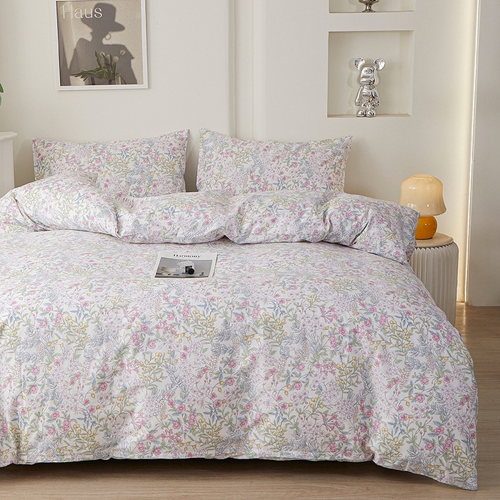 91家纺网 家纺一手货源 找家纺 一米阳光 2026年春夏新款小清新全AA版全棉纯棉四件套 爱怜说---白