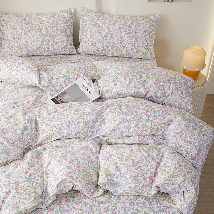 91家纺网 家纺一手货源 找家纺 一米阳光 2026年春夏新款小清新全AA版全棉纯棉四件套 爱怜说---白