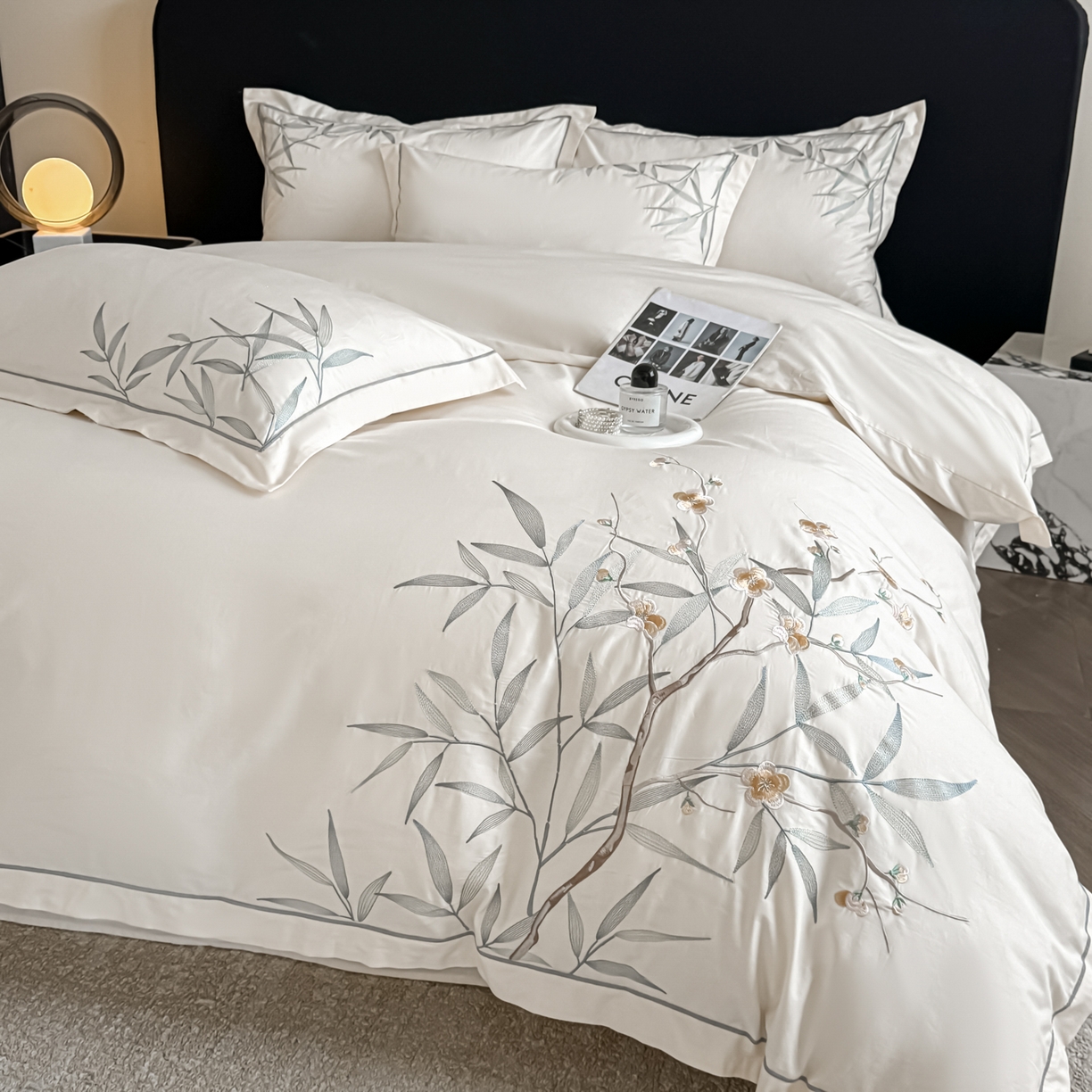 湘雪家居 2026新款纯棉全棉长绒棉刺绣绣花高端礼盒四件套-竹韵系列 竹韵-高雅白