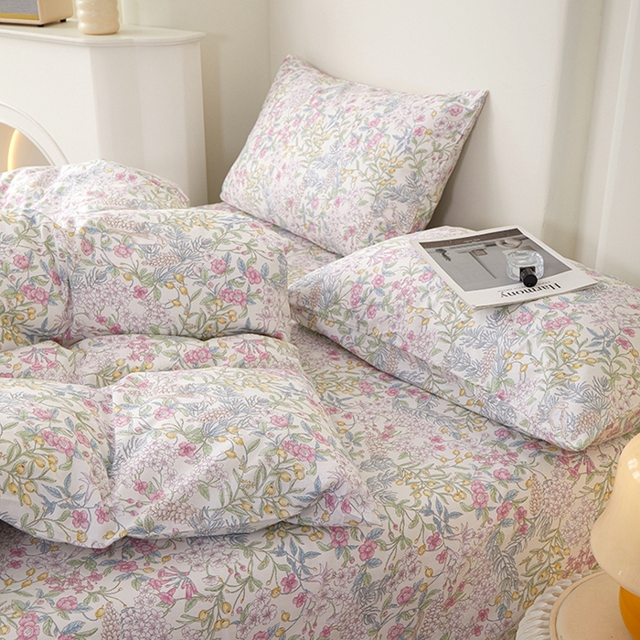 91家纺网 家纺一手货源 找家纺 一米阳光 2026年春夏新款小清新全AA版全棉纯棉四件套 爱怜说---白