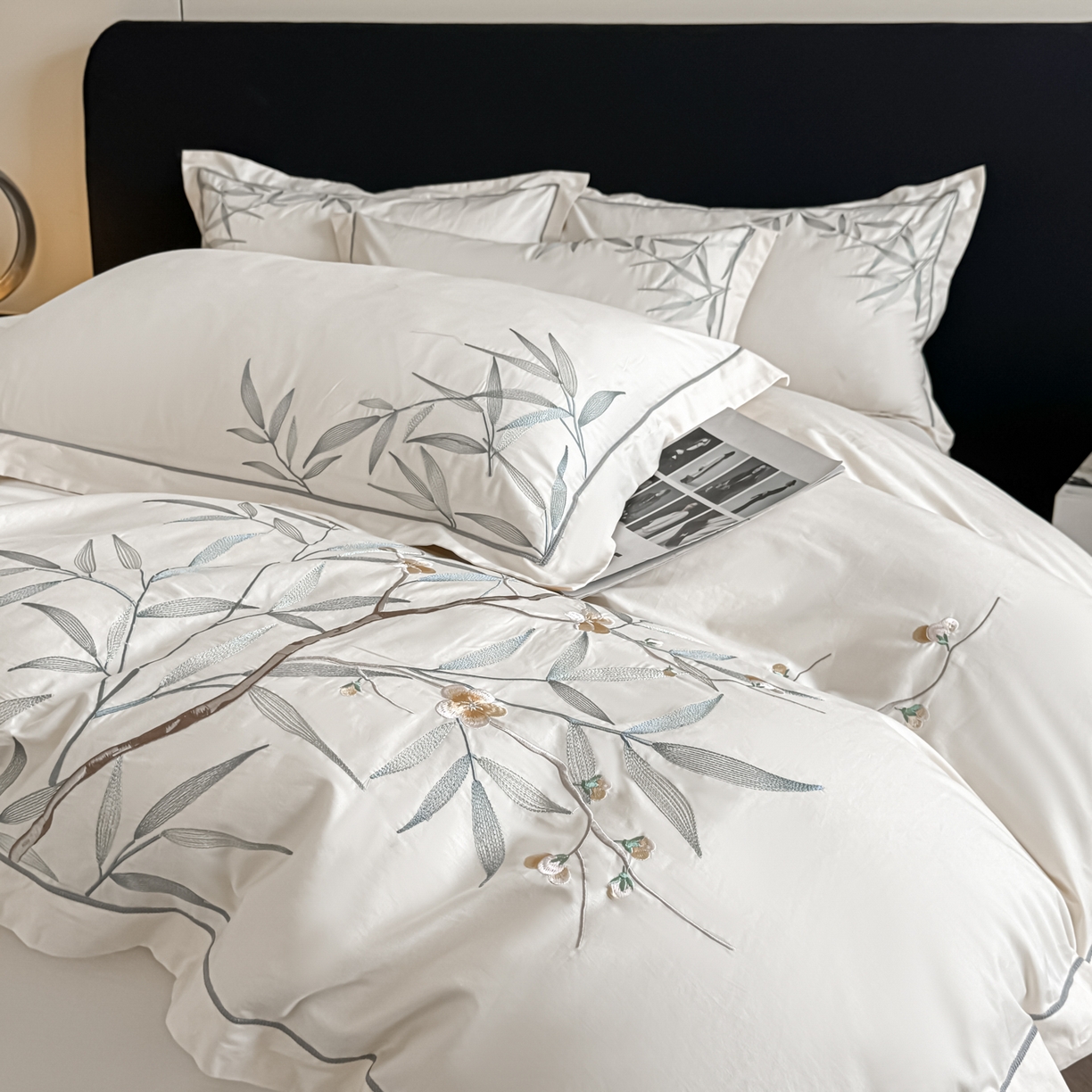 91家纺网 家纺一手货源 找家纺 湘雪家居 2026新款纯棉全棉长绒棉刺绣绣花高端礼盒四件套-竹韵系列 竹韵-高雅白