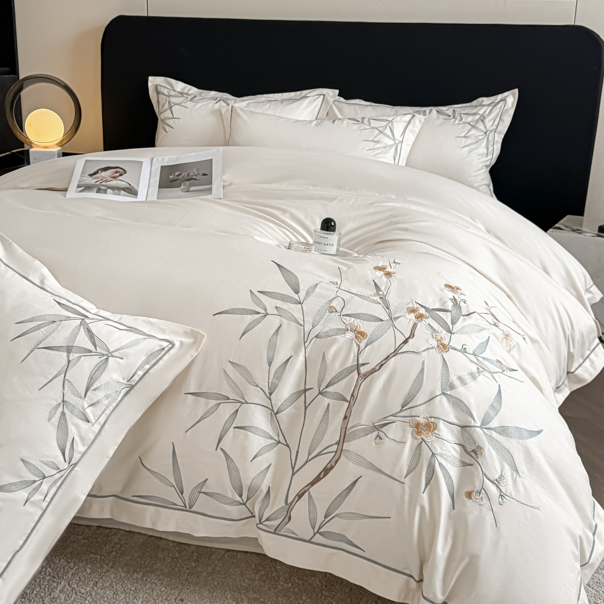 91家纺网 家纺一手货源 找家纺 湘雪家居 2026新款纯棉全棉长绒棉刺绣绣花高端礼盒四件套-竹韵系列 竹韵-高雅白