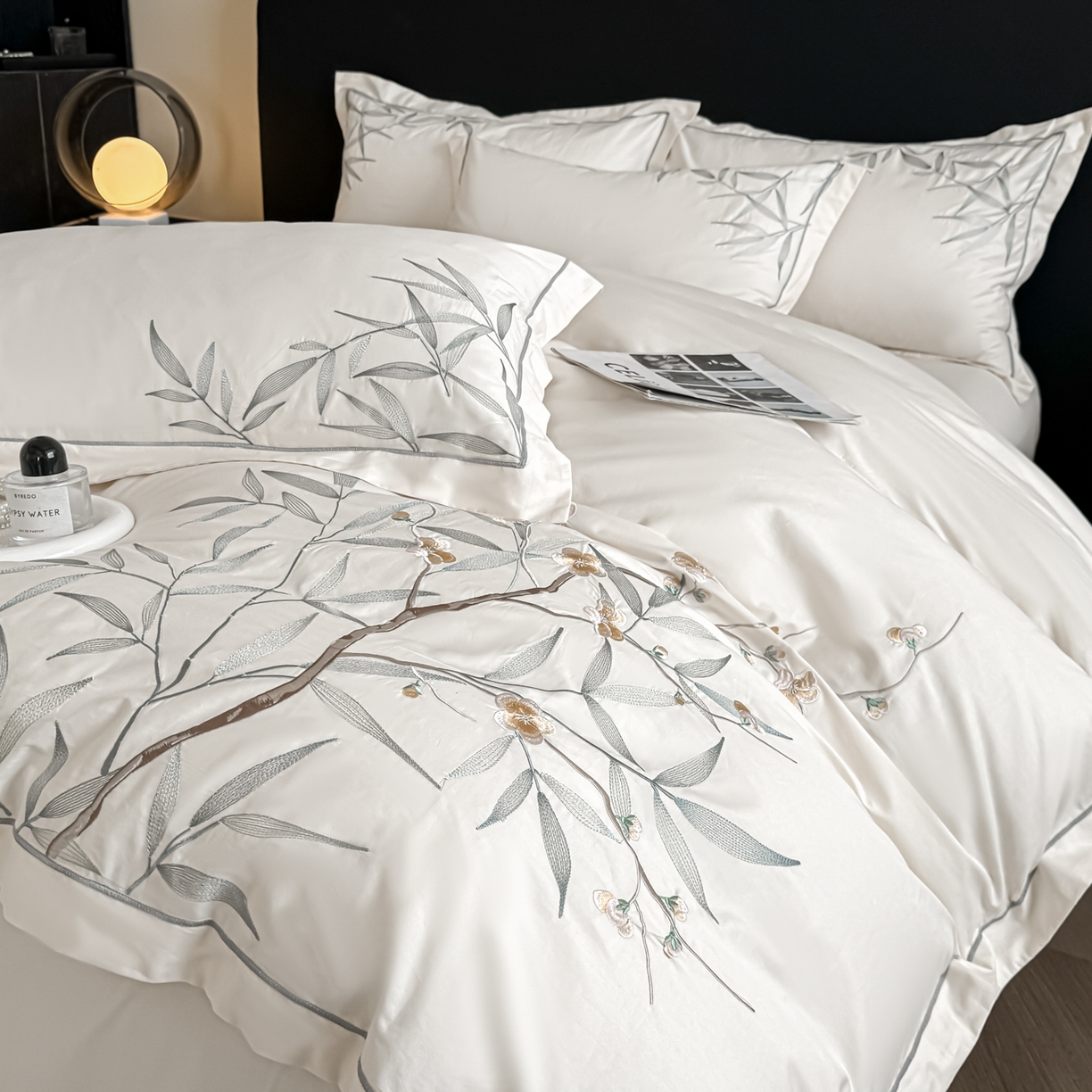 91家纺网 家纺一手货源 找家纺 湘雪家居 2026新款纯棉全棉长绒棉刺绣绣花高端礼盒四件套-竹韵系列 竹韵-高雅白