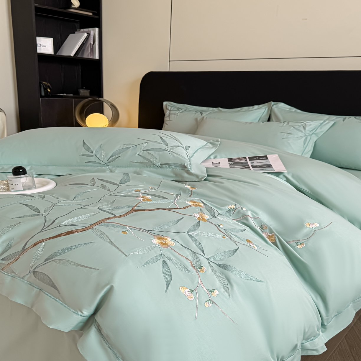 91家纺网 家纺一手货源 找家纺 湘雪家居 2026新款纯棉全棉长绒棉刺绣绣花高端礼盒四件套-竹韵系列 竹韵-绿