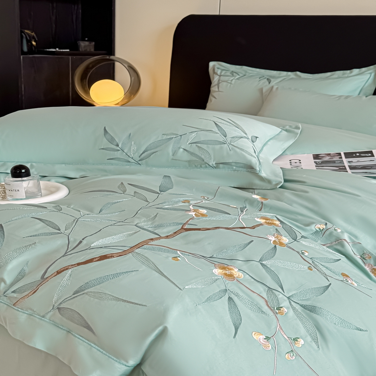 91家纺网 家纺一手货源 找家纺 湘雪家居 2026新款纯棉全棉长绒棉刺绣绣花高端礼盒四件套-竹韵系列 竹韵-绿