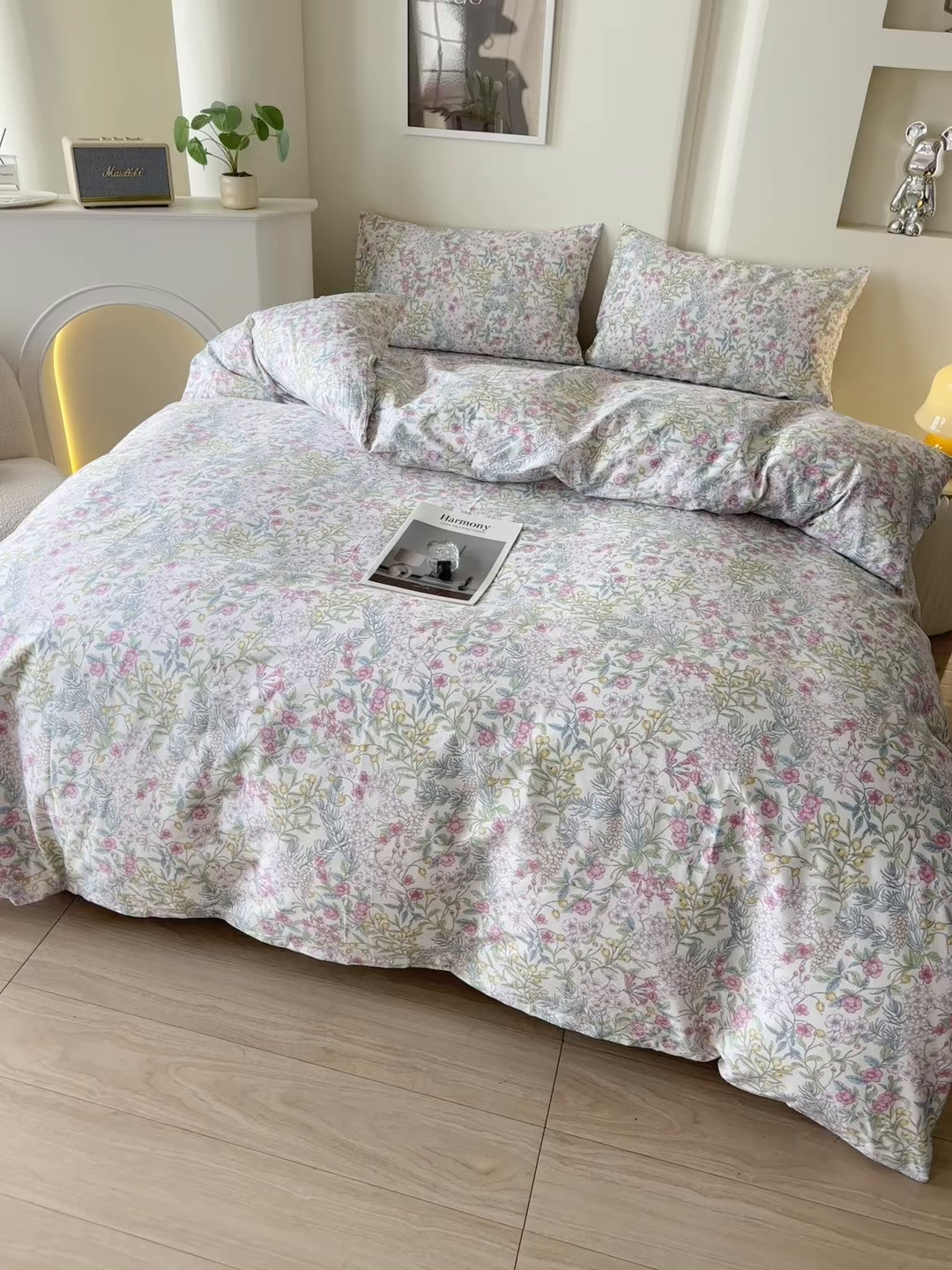 91家纺网 家纺一手货源 找家纺 一米阳光 2026年春夏新款小清新全AA版全棉纯棉四件套 爱怜说---白