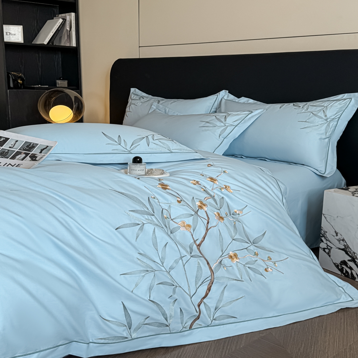 91家纺网 家纺一手货源 找家纺 湘雪家居 2026新款纯棉全棉长绒棉刺绣绣花高端礼盒四件套-竹韵系列 竹韵-水绿