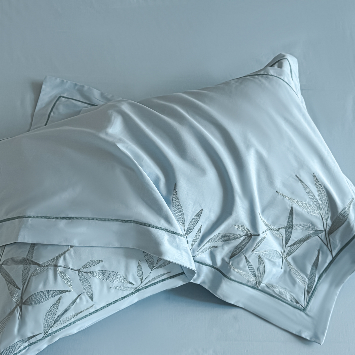 91家纺网 家纺一手货源 找家纺 湘雪家居 2026新款纯棉全棉长绒棉刺绣绣花高端礼盒四件套-竹韵系列 竹韵-水绿