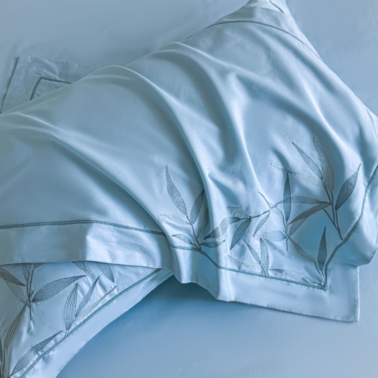 91家纺网 家纺一手货源 找家纺 湘雪家居 2026新款纯棉全棉长绒棉刺绣绣花高端礼盒四件套-竹韵系列 竹韵-天空蓝