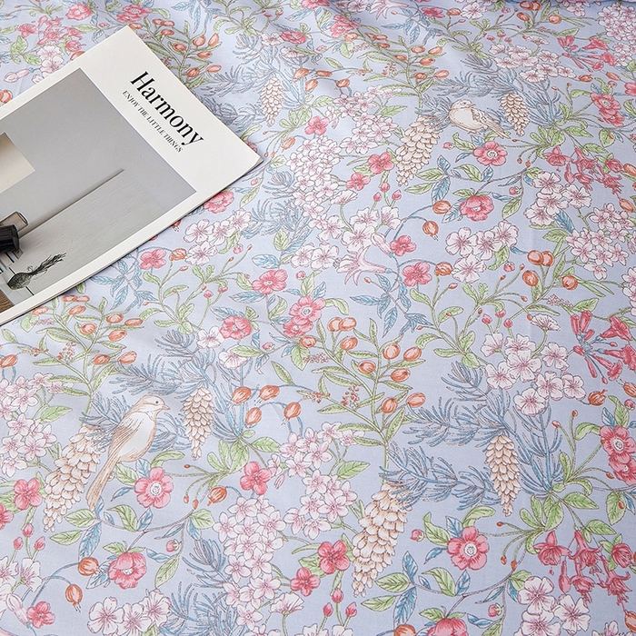 91家纺网 家纺一手货源 找家纺 一米阳光 2026年春夏新款小清新全AA版全棉纯棉四件套 爱怜说---蓝