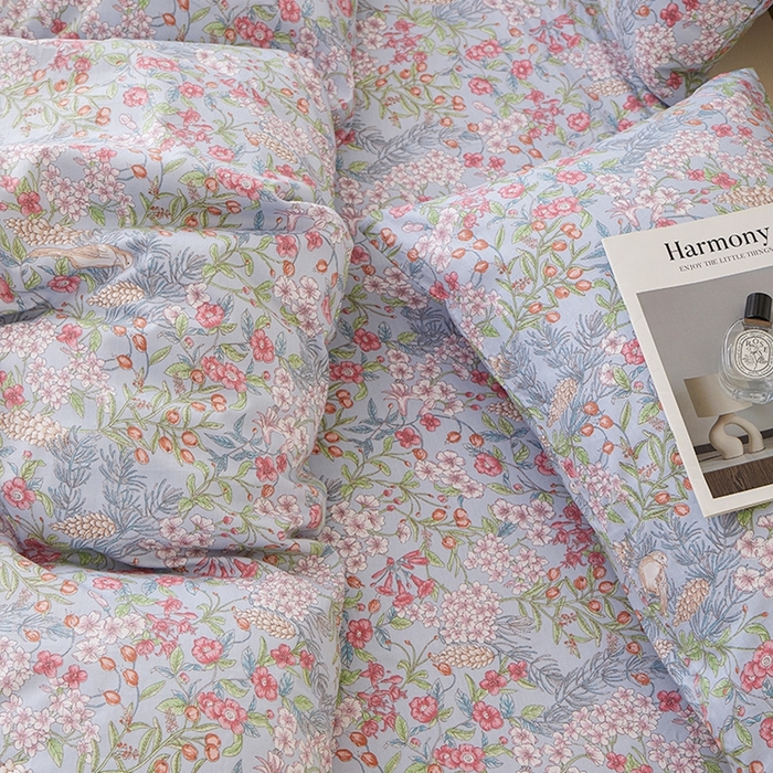 91家纺网 家纺一手货源 找家纺 一米阳光 2026年春夏新款小清新全AA版全棉纯棉四件套 爱怜说---蓝