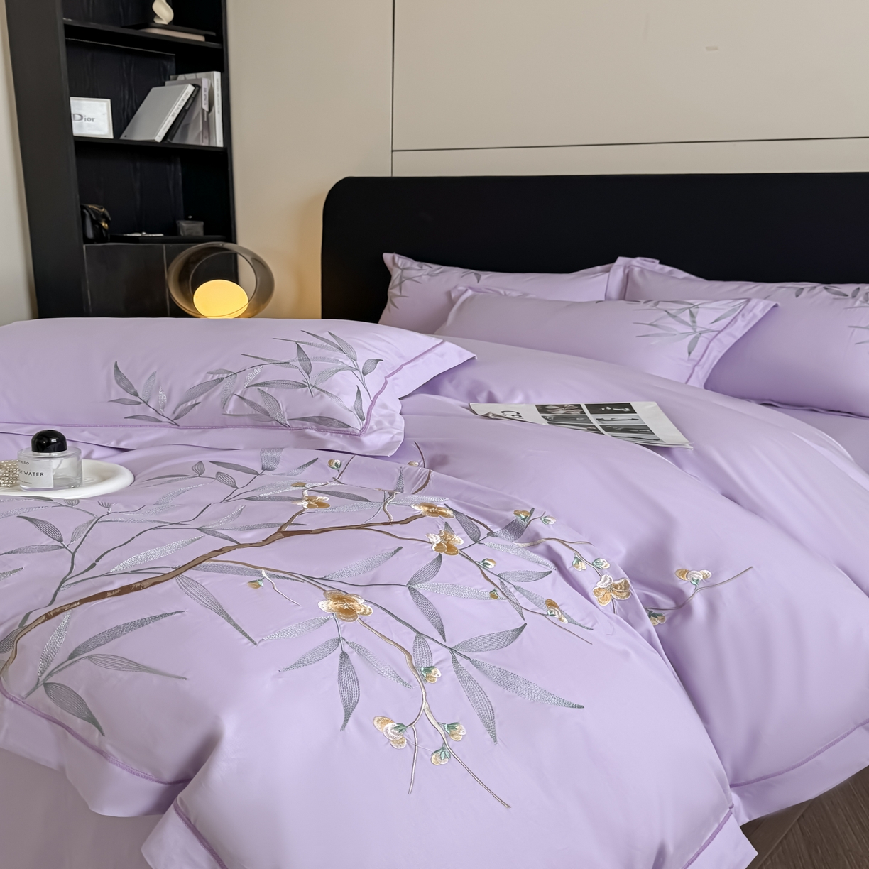 91家纺网 家纺一手货源 找家纺 湘雪家居 2026新款纯棉全棉长绒棉刺绣绣花高端礼盒四件套-竹韵系列 竹韵-熏韵紫