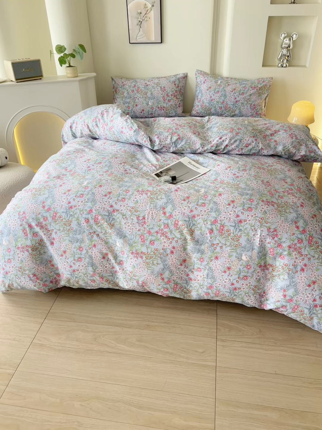 91家纺网 家纺一手货源 找家纺 一米阳光 2026年春夏新款小清新全AA版全棉纯棉四件套 爱怜说---蓝