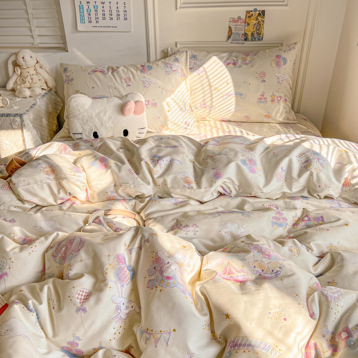 91家纺网 家纺一手货源 找家纺 耀悦家纺 2026新款纯棉四件套正版授权三丽鸥卡通床单床笠被套枕套 游乐园玉桂狗