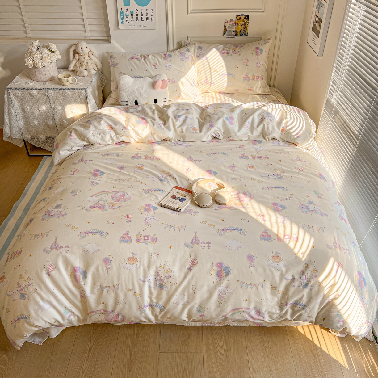 91家纺网 家纺一手货源 找家纺 耀悦家纺 2026新款纯棉四件套正版授权三丽鸥卡通床单床笠被套枕套 游乐园玉桂狗