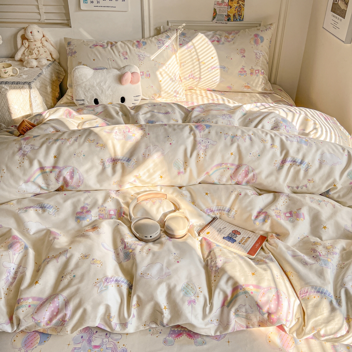 91家纺网 家纺一手货源 找家纺 耀悦家纺 2026新款纯棉四件套正版授权三丽鸥卡通床单床笠被套枕套 游乐园玉桂狗