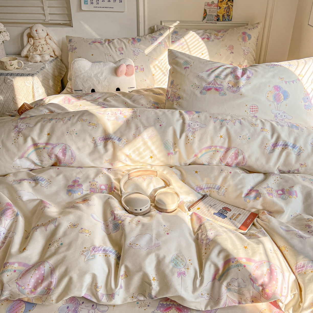 91家纺网 家纺一手货源 找家纺 耀悦家纺 2026新款纯棉四件套正版授权三丽鸥卡通床单床笠被套枕套 游乐园玉桂狗