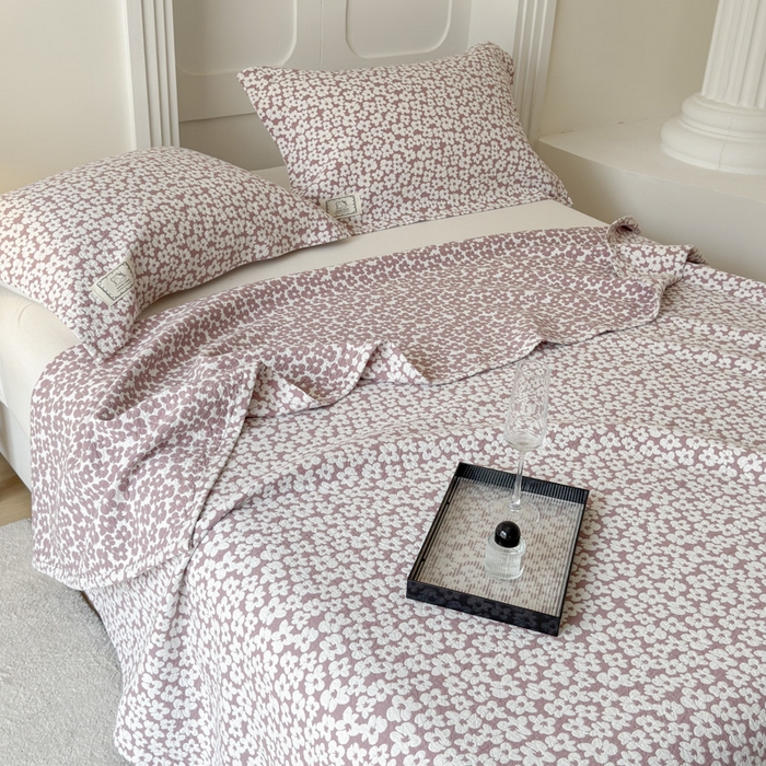 91家纺网 家纺一手货源 找家纺 乐家毛巾被（工厂自产自销） 2026新款精梳安心棉色织提花床盖毛巾被两用 繁花床盖