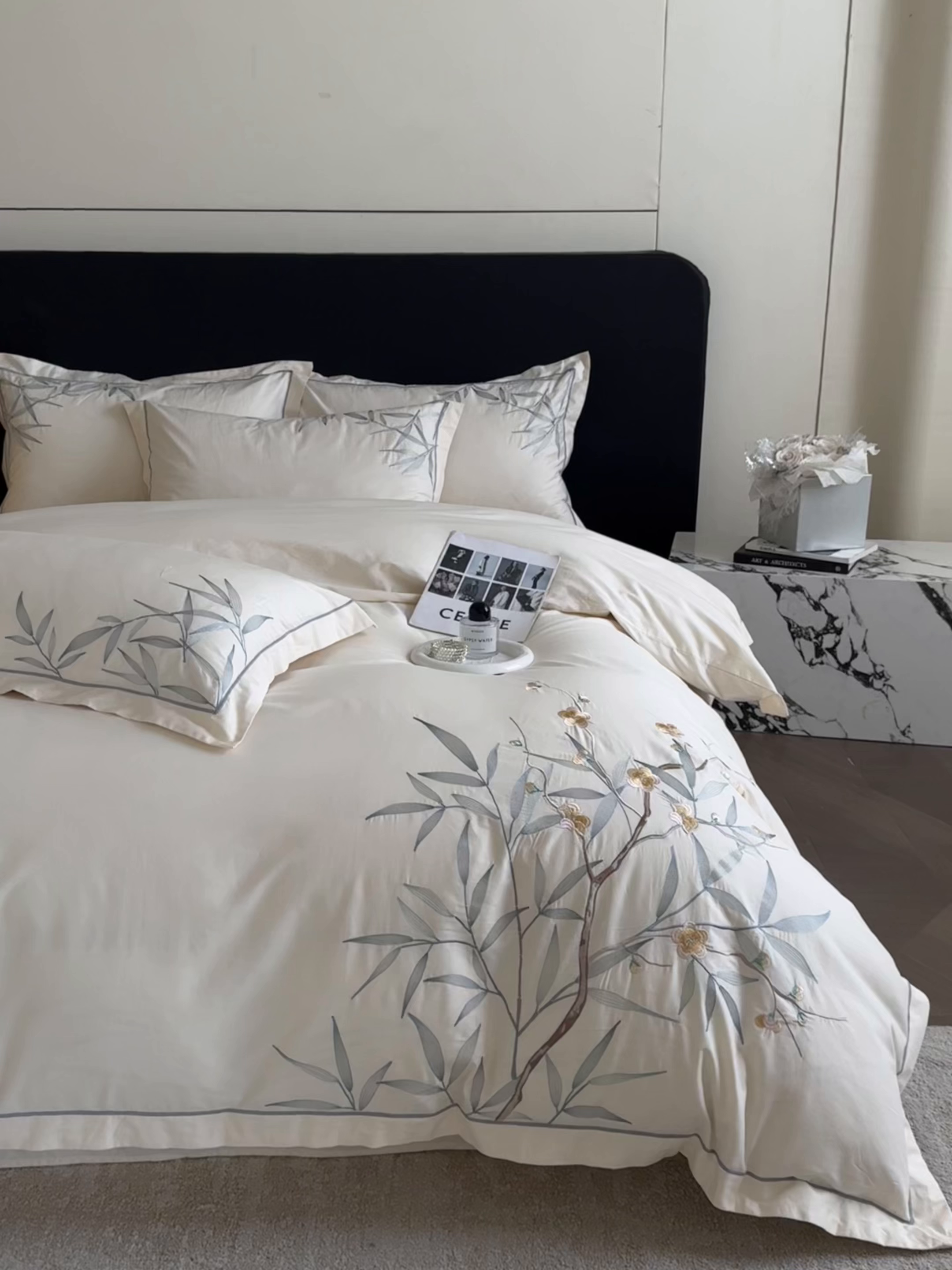 91家纺网 家纺一手货源 找家纺 湘雪家居 2026新款纯棉全棉长绒棉刺绣绣花高端礼盒四件套-竹韵系列 竹韵-高雅白