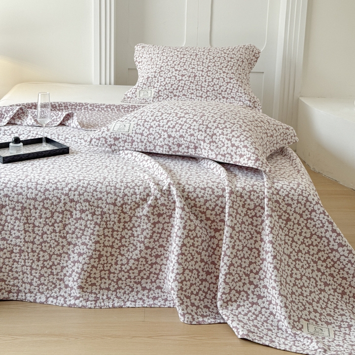 91家纺网 家纺一手货源 找家纺 乐家毛巾被（工厂自产自销） 2026新款精梳安心棉色织提花床盖毛巾被两用 繁花床盖