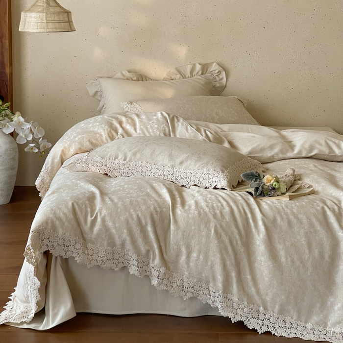 91家纺网 家纺一手货源 找家纺 （总）玛奇朵 2026新款棉麻佗寂之美法式花边四件套-禾沐春风