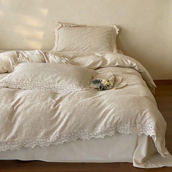 91家纺网 家纺一手货源 找家纺 （总）玛奇朵 2026新款棉麻佗寂之美法式花边四件套-禾沐春风