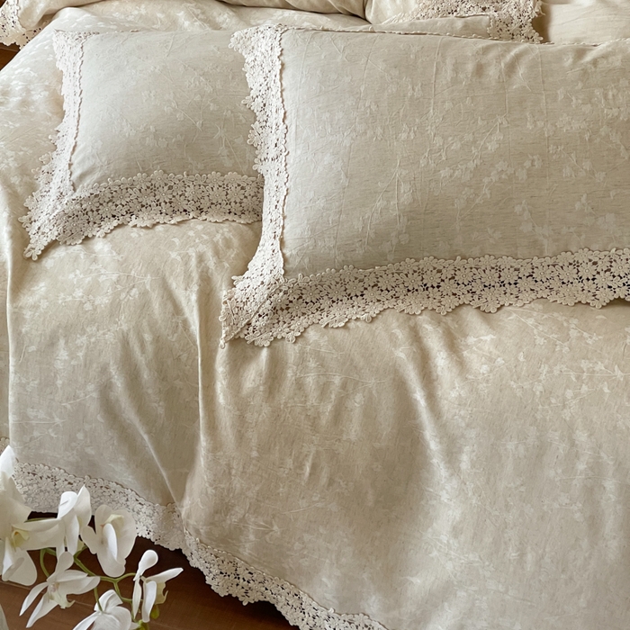 91家纺网 家纺一手货源 找家纺 （总）玛奇朵 2026新款棉麻佗寂之美法式花边四件套-禾沐春风